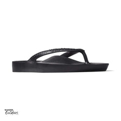 Archies Arch Support Thongs Black Side On Front View