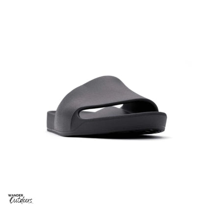Archies Arch Support Slides Black Left Foot Side Front View