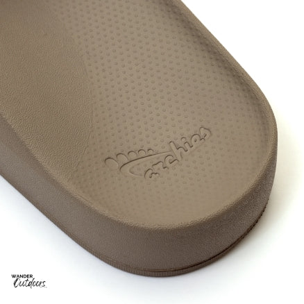 Archies Arch Support Slides Taupe Heel Close Up