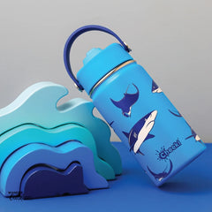 Cheeki 400ml Insulated Adventure Kids Drink Bottles Sharks Side Lay