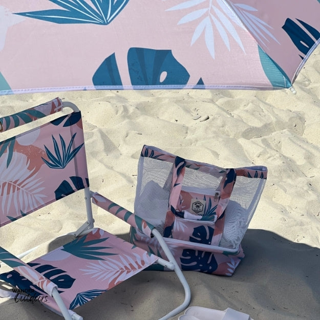 Good Vibes Co. Beach Umbrella with Matching Carry Bag