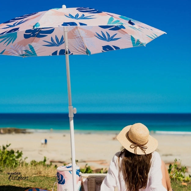 Good Vibes Co. Beach Umbrella with Matching Carry Bag