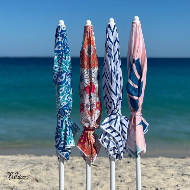 Good Vibes Co. Beach Umbrella with Matching Carry Bag