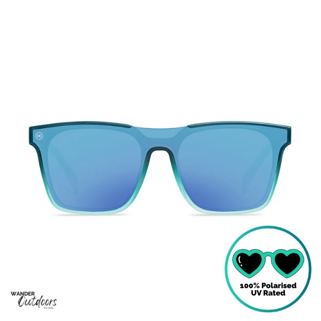 Knockaround Afters Seoul Sunglasses with blue lenses and gradient blue frames front view, unisex polarised and UV400 Rating.