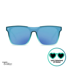 Knockaround Afters Seoul Sunglasses with blue lenses and gradient blue frames front view, unisex polarised and UV400 Rating.