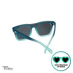 Knockaround Afters Seoul Sunglasses with blue lenses and gradient blue frames rear view, unisex polarised and UV400 Rating.
