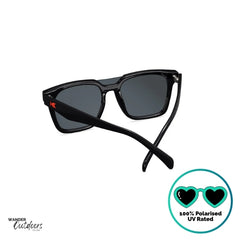 Knockaround Afters Venezia Sunglasses with Red lenses and black frames back view, polarised and UV400 Rating.