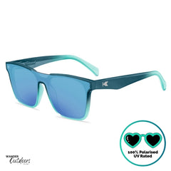 Knockaround Afters Seoul Sunglasses with blue lenses and gradient blue frames side front view, unisex polarised and UV400 Rating.