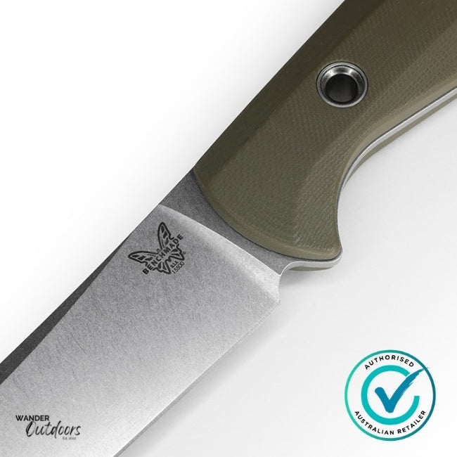 Benchmade 15500-3 Meatcrafter, Premium Fixed Blade, OD G10 | Blade and Handle Close Up