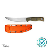 Benchmade 15500-3 Meatcrafter, Premium Fixed Blade, OD G10 | Flat Lay with Sheath | Butterfly Edge