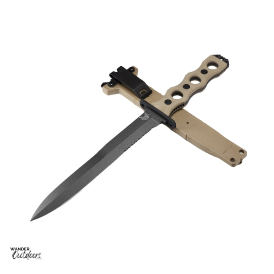 Benchmade 185SBK-1 Thompson SOCP Fixed Partially Serrated Blade with Tan Sheath