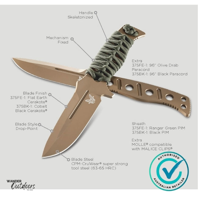 Benchmade 375FE-1 Fixed Adamas® Knife | Flat Earth CPM-CruWear® | Knife Details