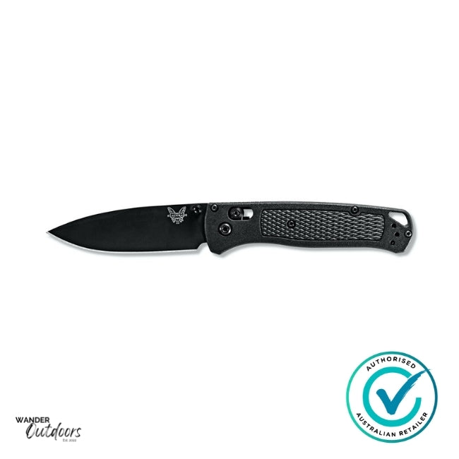 Benchmade 535BK-2 Bugout Axis Folding Knife All Black | Flat Lay | Butterfly View