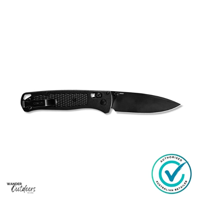 Benchmade 535BK-2 Bugout Axis Folding Knife All Black | Clip View | Flat Lay