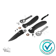 Knife components on a white background, featuring an 'Authorized Australian Retailer' badge.