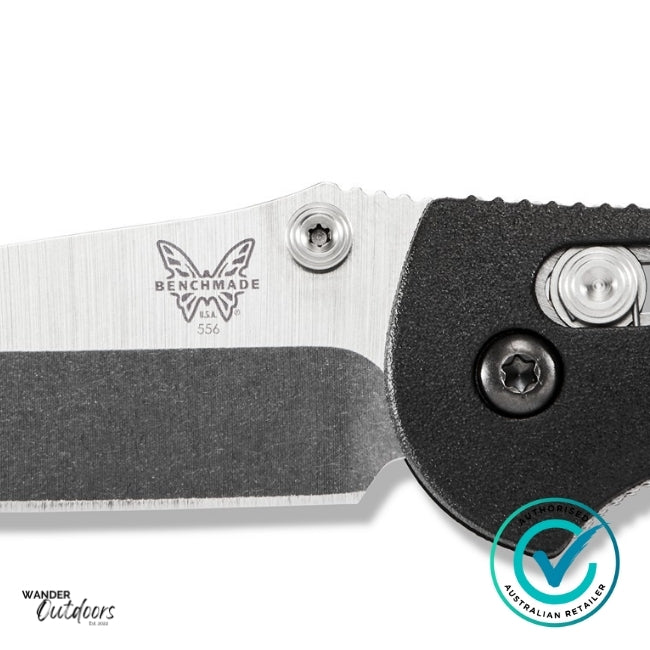 Benchmade 556-S30V Mini Griptilian Axis Folding Knife | Close up of thumb stud | Butterfly View