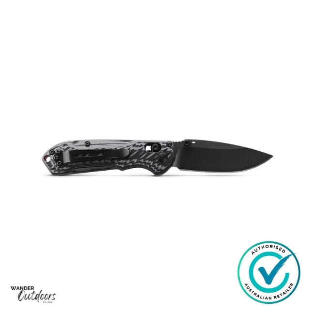 Benchmade 565BK-02 Mini Freek Axis Folding Knife, Multicolour G10 | Flat Lay | Open Blade | Clip View