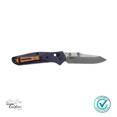 Rear view of Benchmade 945-04 Mini Osborne showing copper pocket clip and denim micarta handle.