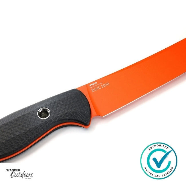 Benchmade 15500OR-2 Meatcrafter Knife - Fixed Blade - Carbon Fibre Handle | Close Up of Handle and Blade