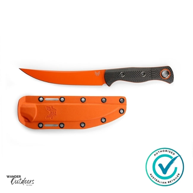 Benchmade 15500OR-2 Meatcrafter Knife - Fixed Blade - Carbon Fibre Handle | Flat Lay