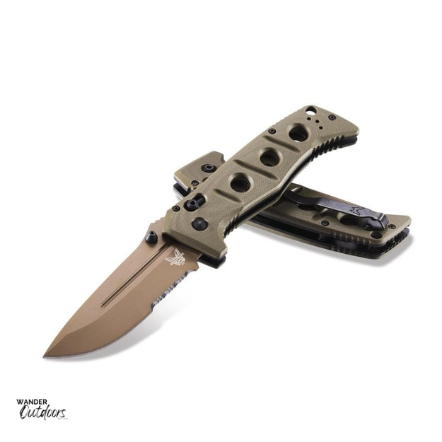 Benchmade 275SFE-2 Adamas Axis Folding Knife - Flat Earth - Part Serrated Blade Stacked
