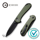 Two folding knives with green handles and black blades on a white background, featuring the Civivi brand logo.