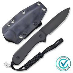 Rear view of CIVIVI Elementum C2105A fixed blade knife showing G10 handle texture and black paracord lanyard