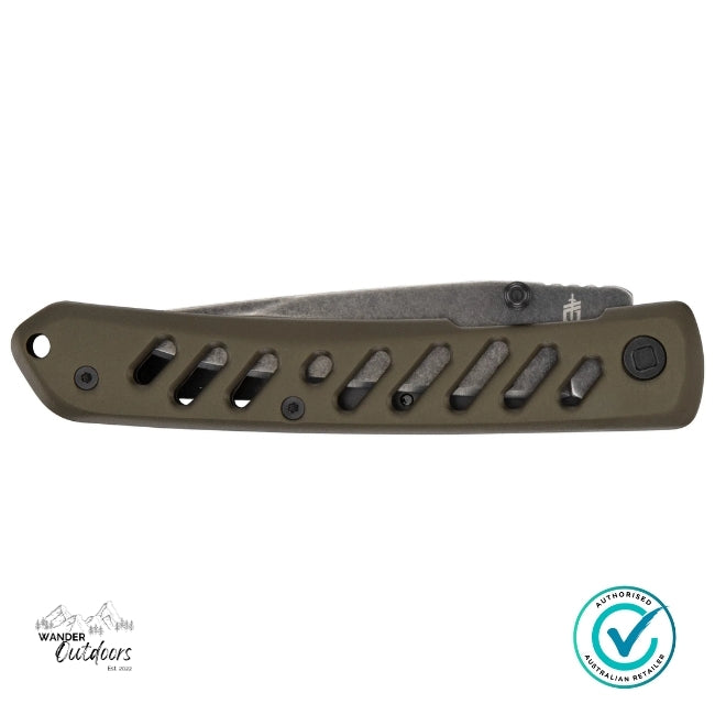 Gerber Affirm Folding Knife in green aluminium handle shown folded – durable, compact everyday carry blade, authorised Gerber retailer Wander Outdoors.