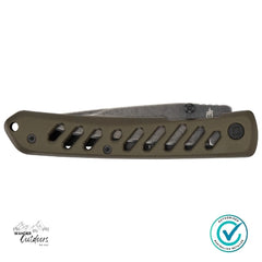 Gerber Affirm Folding Knife in green aluminium handle shown folded – durable, compact everyday carry blade, authorised Gerber retailer Wander Outdoors.