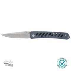 Gerber Affirm Folding Knife in blue aluminium handle shown open – 7Cr17MoV stainless steel blade with liner lock and dual thumb studs, from Wander Outdoors.