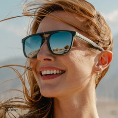 affordable polarised knockaround brightsides sunglasses in liberty frames worn by female