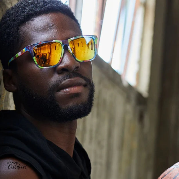 Unisex affordable Knockaround Fast Lanes Sport Sunglasses apex Male wearing at basketball