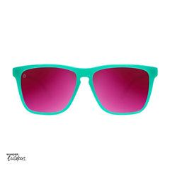 Unisex affordable Knockaround Fast Lanes Sport Sunglasses Aquamarine Fuchsia front on view