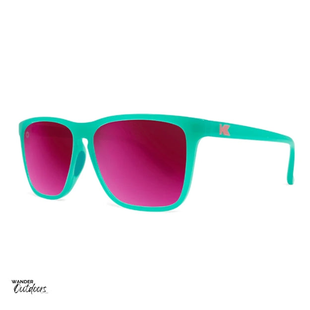 Unisex affordable Knockaround Fast Lanes Sport Sunglasses Aquamarine Fuchsia side view