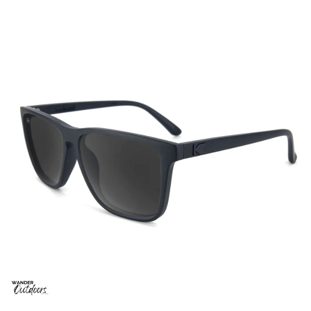 Unisex affordable Knockaround Fast Lanes Sport Sunglasses black on black side arms view