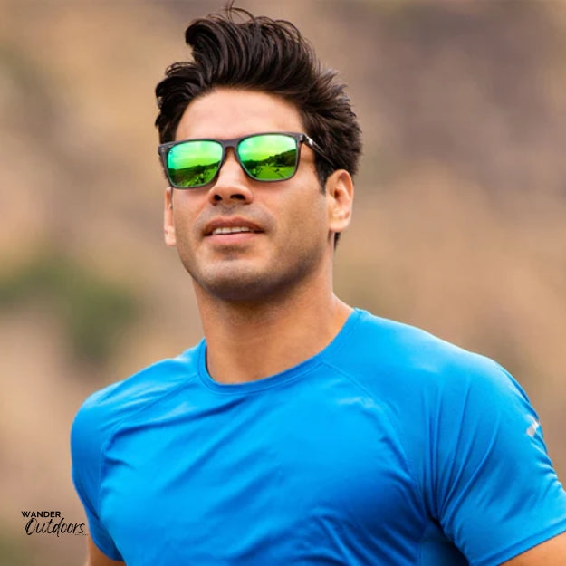 Unisex affordable Knockaround Fast Lanes Sport Sunglasses clear grey moonshine male runner wearing during run