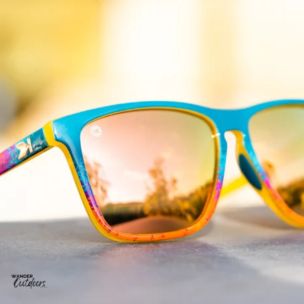 Unisex affordable Knockaround Fast Lanes Sport Sunglasses desert close up