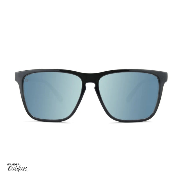 Unisex affordable Knockaround Fast Lanes Sport Sunglasses Jelly Black Sky Blue front on view