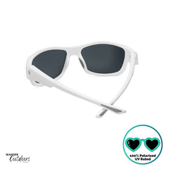 Knockaround High Stakes Aura Sunglasses white frames and blue salt water resistant lenses rear birds eye view.