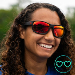 Knockaround High Stakes Inferno Sunglasses black frames and red salt water resistant lenses, unisex design.