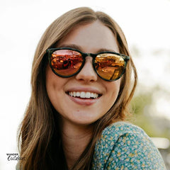 Knockaround Mary Janes Sunglasses Glossy Slate Tortoise Shell Lady at Beer Garden