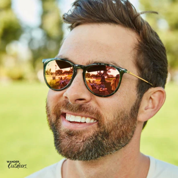 Knockaround Mary Janes Sunglasses Glossy Slate Tortoise Shell Man in Park