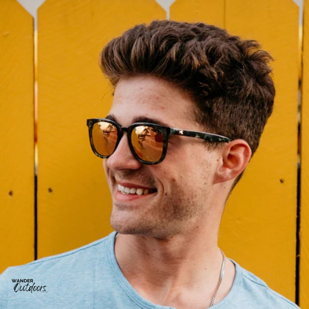 Knockaround Paso Robles Sunglasses Slate Tortoise Shell Guy wearing outside