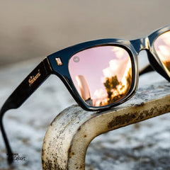 Unisex Knockaround Seventy Nines Sunglasses Glossy Black Peach Close Up