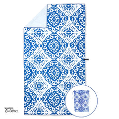 Newlyfe Beach Towel & Pouch Boho Flat Lay with Pouch in corner