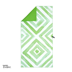 Newlyfe Beach Towel & Pouch in Greens Beach Flat Lay