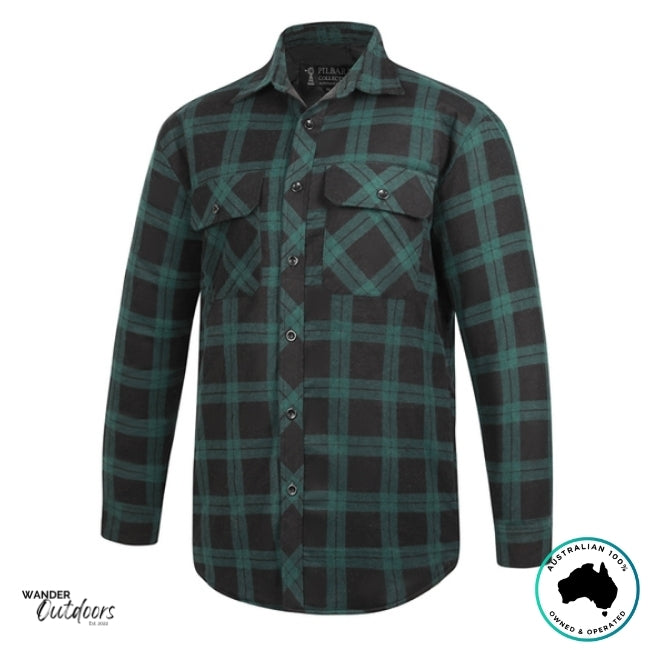 Pilbara Collection Full Button Flannelette Shirt in Green/Black