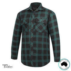 Pilbara Collection Full Button Flannelette Shirt in Green/Black