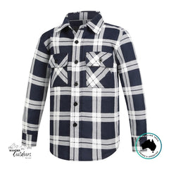 Navy and white plaid shirt on a white background