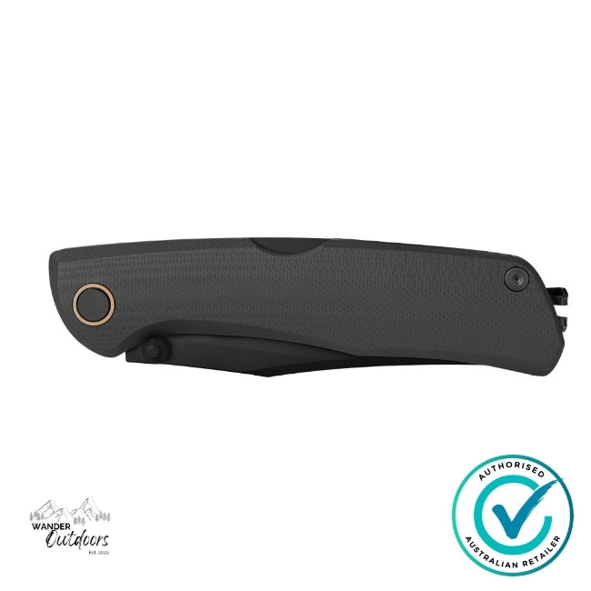 Ruike Knives P882-B Folding Knife in folded position showing the smooth, minimalist handle design.